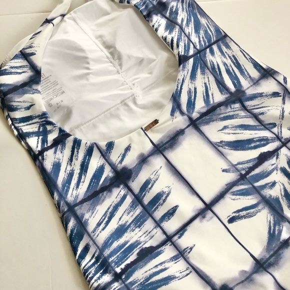 LIVE One Shoulder One Piece Bikini Swim Blue and White Abstract Print size small - Picture 6 of 11